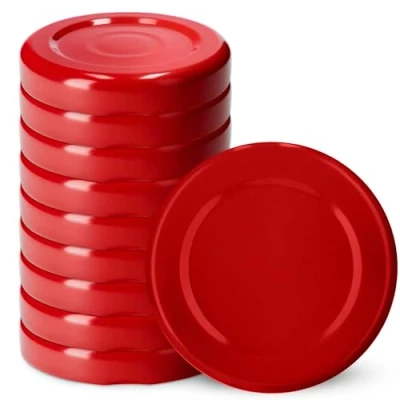 Afbeelding van KADAX Set van 10 schroefdeksels voor inmaakpotten 38 mm, metalen reservedeksel inmaakpotten, flessen en weckpotten, deksels (rood)
