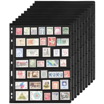 Afbeelding van 10 feuilles de pages pour album timbres, 7 poches 7,7 x 1,35 pouces Inserts collection timbres Manches classeur IS010710