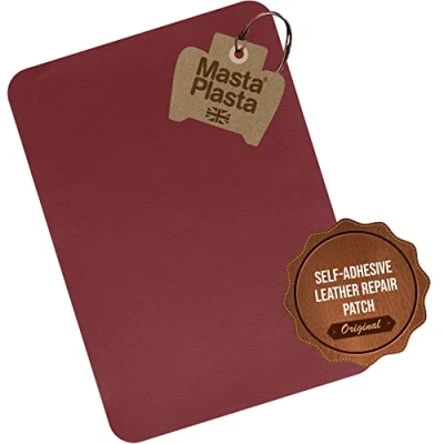 Image de MastaPlasta Patch de Réparation autocollant en cuir Rouge 28 x 20 cm instantanée qualité d&#039;ameublement anti rayures et déchirures pour canapés, intérieurs voiture, sacs, vinyle