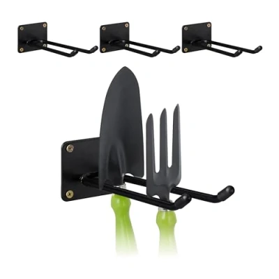 Afbeelding van Relaxdays gereedschapshaken set van 4 dubbele wandhaken 24 cm bezemhouder garage
