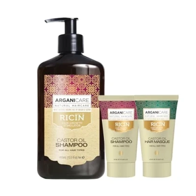Afbeelding van ARGANICARE Ricinusserie Groeiversneller shampoo 400 ml + 50 masker Met biologische ricinusolie Haarverzorging Versterkt Hydrateert Alle haartypes
