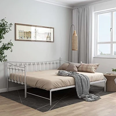 Afbeelding van Slaapbankframe uittrekbaar metaal wit 90x200 cm