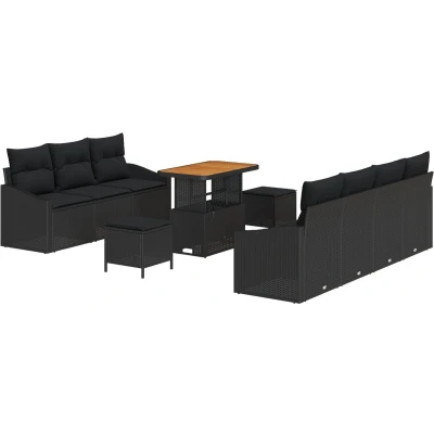 Afbeelding van vidaXL 10 delige tuinbankset met kussens zwart poly rattan acacia