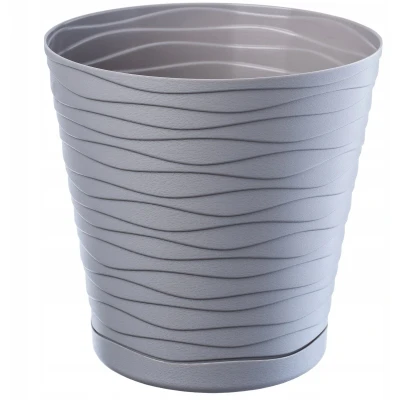 Afbeelding van KADAX Bloempot met onderzetter, plantenbak voor binnen, lichte bloempot, van kunststof, ronde sierpot bloemen, planten, huis, (17 cm, grijs)