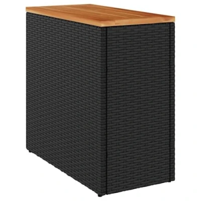 Afbeelding van Tuinbijzettafel met houten blad 58x27,5x55 cm poly rattan zwart