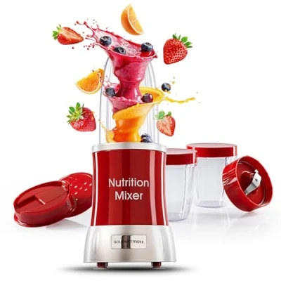 Afbeelding van GOURMETmaxx Voedingsmixer Deluxe roestvrij staal/rood