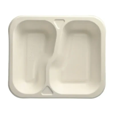 Afbeelding van Topseal Menuschalen Suikerriet &quot;Pure&quot; Rechthoek 2 Vaks Wit 265 x 245 42mm