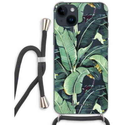 Afbeelding van Case Company® hoesje met Koord geschikt voor iPhone 14 Plus Bananenbladeren Telefoonhoesje Zwart Extra Bescherming aan alle Kanten en Over de Schermrand