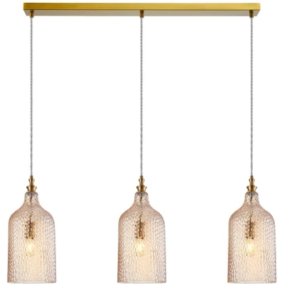 Afbeelding van Lindby hanglamp 3lichts Glas, metaal E27 amber, goud