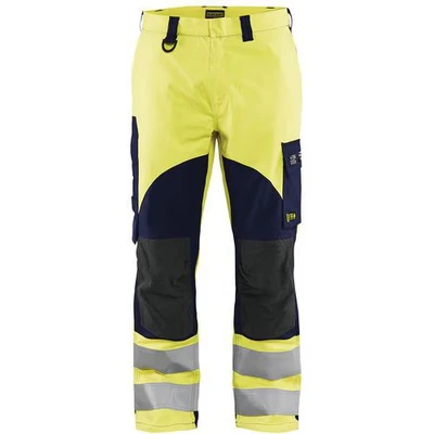 Image de Pantalon multinormes inhérent jaune fluo/marine avec poche pour badge