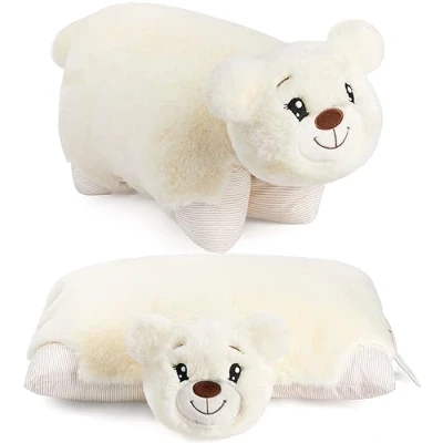 Afbeelding van Knuffeldier Kussenbeer 2 in 1 Teddybeer en Knuffelkussen 40 x 30 cm Pluche Dier Opvouwbaar Kinder Kussen met Klittenband Dierenkussen Zacht Speelgoed Teddy Beige