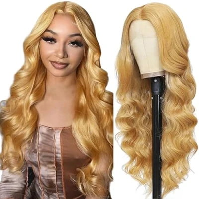 Afbeelding van Tuheerst 4X4#27 Pruik van echt haar, blond, golvend, voor dames, Zwitserse kant, Remy menselijk voorgekruld, natuurlijke haarlijn, met babyhaar, 55,8 cm