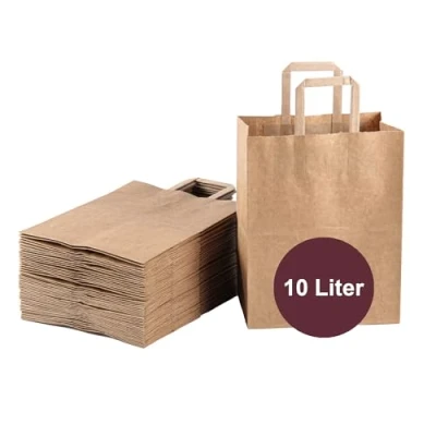 Afbeelding van ZURAS® 50 papieren vuilniszakken, 10 l, biologische afvalzakken met handvat voor afvalbak, van vocht en scheurbestendig papier, zakken