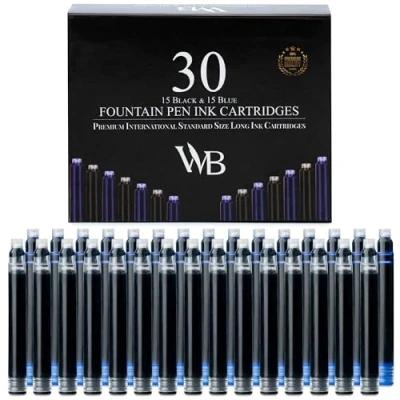 Afbeelding van Wordsworth &amp; Black Vulpenvullingen 15 inktpatronen zwart blauw internationaal standaardformaat lengte ca. 5,2 cm basisdiameter 0,6