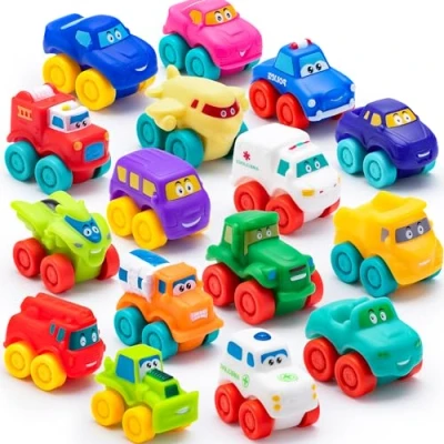 Afbeelding van JOYIN Cartoon Voertuig Zachte Rubber Mini Voertuigen Peuter Speelgoed Auto Jongens Meisjes Cadeau Kerstmis Verjaardag Zomer Feest