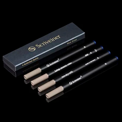Afbeelding van Scriveiner Navulverpakking blauw groot 4 hoogwaardige navullingen voor rollerball pennen navulpen Safety Ceramic B maat Schmidt 888 gemaakt in Duitsland