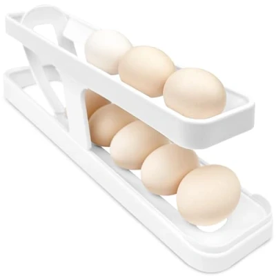 Afbeelding van Maxentico Eieropslag voor koelkast, eierhouder, eierorganizer, rollende eierdispenser, eieropslag, eieropbergdoos, eierrol, wit