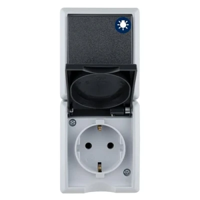 Afbeelding van REV AquaForm Socket A/W schakelaar, IP44, eenpolig, opbouw, verticaal, grijs