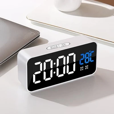 Afbeelding van WDEC Led digitale wekker, 2 alarm, USB oplaadpoort, 13 muziek, snooze functie, akoestische sensor en touch sensor, temperatuurweergave, 4 helderheidsniveaus (wit)