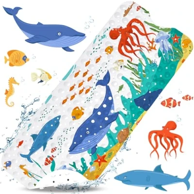 Afbeelding van MOYKSRR antislip badmat voor kinderen, 100 x 40 cm, met 200 zuignap, pvc materiaal, perfecte BPA vrij en machinewasbaar