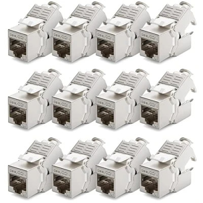 Afbeelding van deleyCON 12 x CAT 7, jackmodule Keystone, ideaal voor installatiekabel CAT7 CAT6 CAT6a, connector netwerkaansluiting, afscherming STP RJ45 stekker, 1000 MHz 10 Gbit/s isolatieklem (LSA)