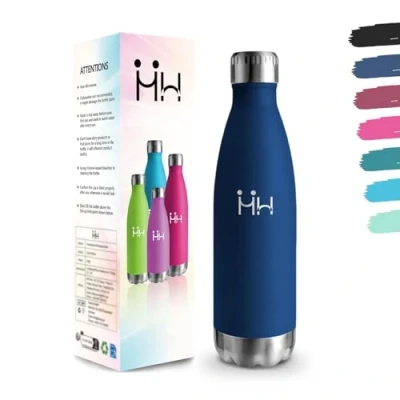 Afbeelding van Gourde 500 ml sans BPA en acier inoxydable 304 Double paroi isolée sous vide Bouteille isotherme pour l&#039;école, les voyages, le jogging, camping Bleu foncé