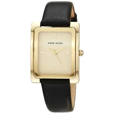 Afbeelding van ANNE KLEIN Dameshorloge met leren band, Zwart/Goud, AK/2706CHBK