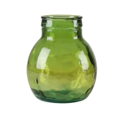 Afbeelding van Natural Living Bloemenvaas Lourdes groen transparant gerecycled glas D20 x H24 cm Ronde bol vorm vazen