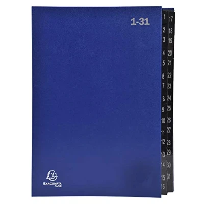 Afbeelding van Exacompta Ref. 57042E 1 Ordonator sorteerder hardcover binnenkant van zwart karton gelamineerde tabbladen tot 31 32 vakken afmetingen 25x33 cm voor A4 kleur blauw