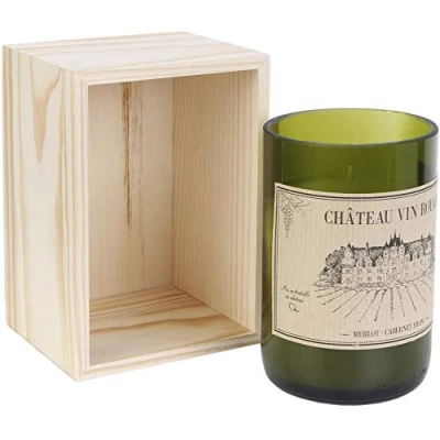 Afbeelding van Home Deco Factory BO5392 Geurkaars wijnfles, wijnkasteel, rood of zuidelijk rosé domein, sandelhout, glas, kist, hout, groen en beige, H 13,6 x 8,1 9,1 cm