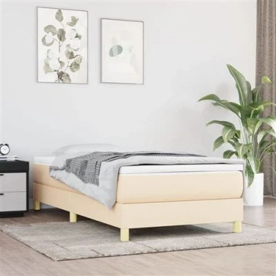 Image de vidaXL Lit à sommier tapissier avec matelas Crème 90x200 cm Tissu