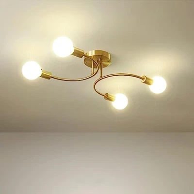 Afbeelding van NIUNIAJ Industriële plafondlamp, 4 lampen kroonluchter E27, vintage gouden voor woonkamer, slaapkamer, keuken, eetkamer, diameter 60 cm (lamp niet inbegrepen)