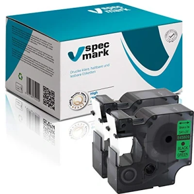 Afbeelding van specmark compatibel met DYMO D1 45809 S0720890 labeltape 19 mm x 7 m zwart op groen voor LM Label Manager LP LW Writer DUO