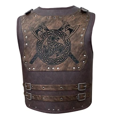 Afbeelding van HiiFeuer Viking Warrior Borstpantser van kunstleer Retro stijl Ridderstijl Middeleeuws pantser voor LARP/Cosplay (As), As