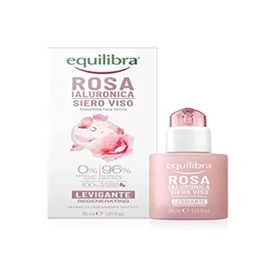 Afbeelding van equilibra Gezicht, Hyaluronzuur Gezichtsserum Smoothing en Vellutant, op basis van rozenextract, hyaluronzuur, vitamine C plantaardige ceramide, 30 ml