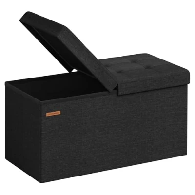 Afbeelding van SONGMICS Bank met opbergruimte, opvouwbare kist, opbergdoos, 38 x 76 cm, opvouwbaar deksel, belastbaar tot 300 kg, voor hal, woonkamer, slaapkamer, inktzwart LSF046B01