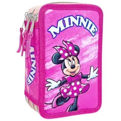 Afbeelding van Clondo Etui met 3 vakken, 3D kinderen, jongens en meisjes, drievoudige vulling, 44 accessoires voor school, jongens, ritssluitingen, 20 cm, viltstiften, potloden, schrijfwaren, Minnie 25