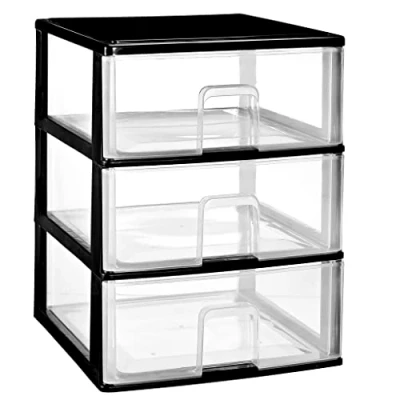 Afbeelding van COM FORT HOUSE Stapelbare commode van kunststof, transparant model, kleur zwart, model met 3 laden, modulaire opbergladen