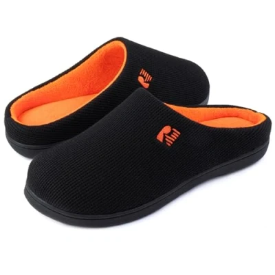 Afbeelding van RockDove originele tweekleurige herenpantoffels met traagschuim, Zwart/Oranje
