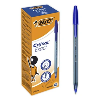 Image de BIC Cristal Exact Stylos Bille Pointe Aiguille (0,7 mm) Bleu, Boîte de 20