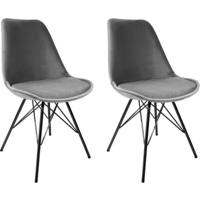 Afbeelding van Kick kuipstoel Velvet grijs zwart frame set van 2
