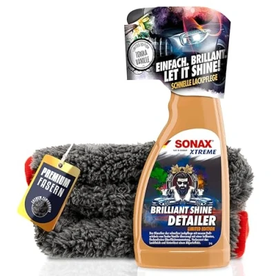 Afbeelding van Sonax Xtreme Brilliant Shine Detailer lakreinigingsset voor de auto, 500 ml + polijstdoek, snelle lakverzorgingsreiniger een frisse glans met effect