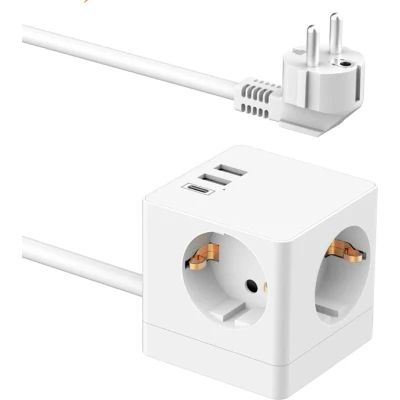Afbeelding van Accezz Stekkerdoos met USB A en C Poorten 3 Stopcontacten 1,8 meter Verlengsnoer 4000W Snellader Powercube Wit