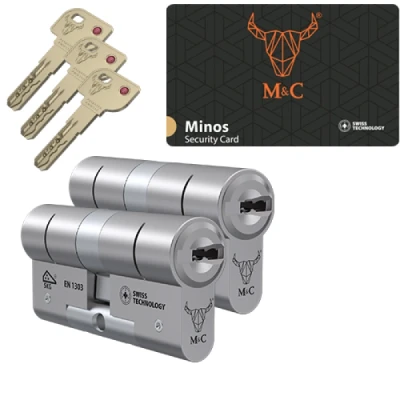 Afbeelding van 2 Cilindersloten gelijksluitend M&amp;C Minos SKG***profielcilinder skg deurcilinder