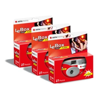 Afbeelding van AGFA Photo PACK 3 x 601020 Appareil Jetable LeBox Flash, 27 photos, Objectif Optique 31 mm Gris et Rouge