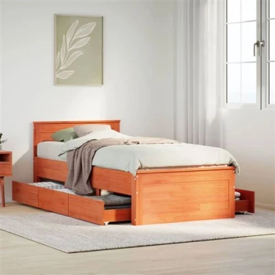 Afbeelding van vidaXL Bedframe met hoofdbord zonder matras hout wasbruin 75x190 cm