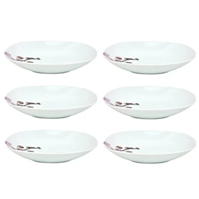 Afbeelding van van Well Kyoto Set 6 soepborden 450 ml, 215 x mm, saladeborden, serveerschalen, porseleinen servies, orchidee bloemendecoratie, roze en rood