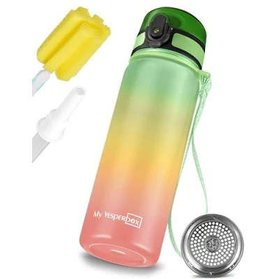 Afbeelding van My Vesperbox Lekvrije roestvrijstalen thermosfles Met rietje of zeef 400 ml, 600 ml BPA vrij Voor kleuterschool, school (regenboog ml)