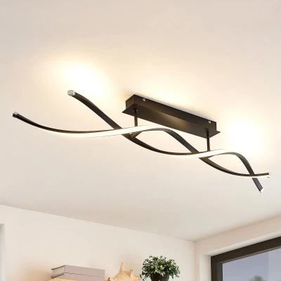 Afbeelding van Lindby LED plafondlamp met dimmer 1licht metaal, kunststof H: 15.6 cm mat zwart Inclusief lichtbron