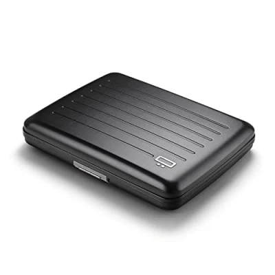 Afbeelding van Ögon Designs V2 Smart Case, grote portemonnee van aluminium, kaarthouder antislip, ruimte voor 10 kaarten, kwitanties en tickets, zwart.